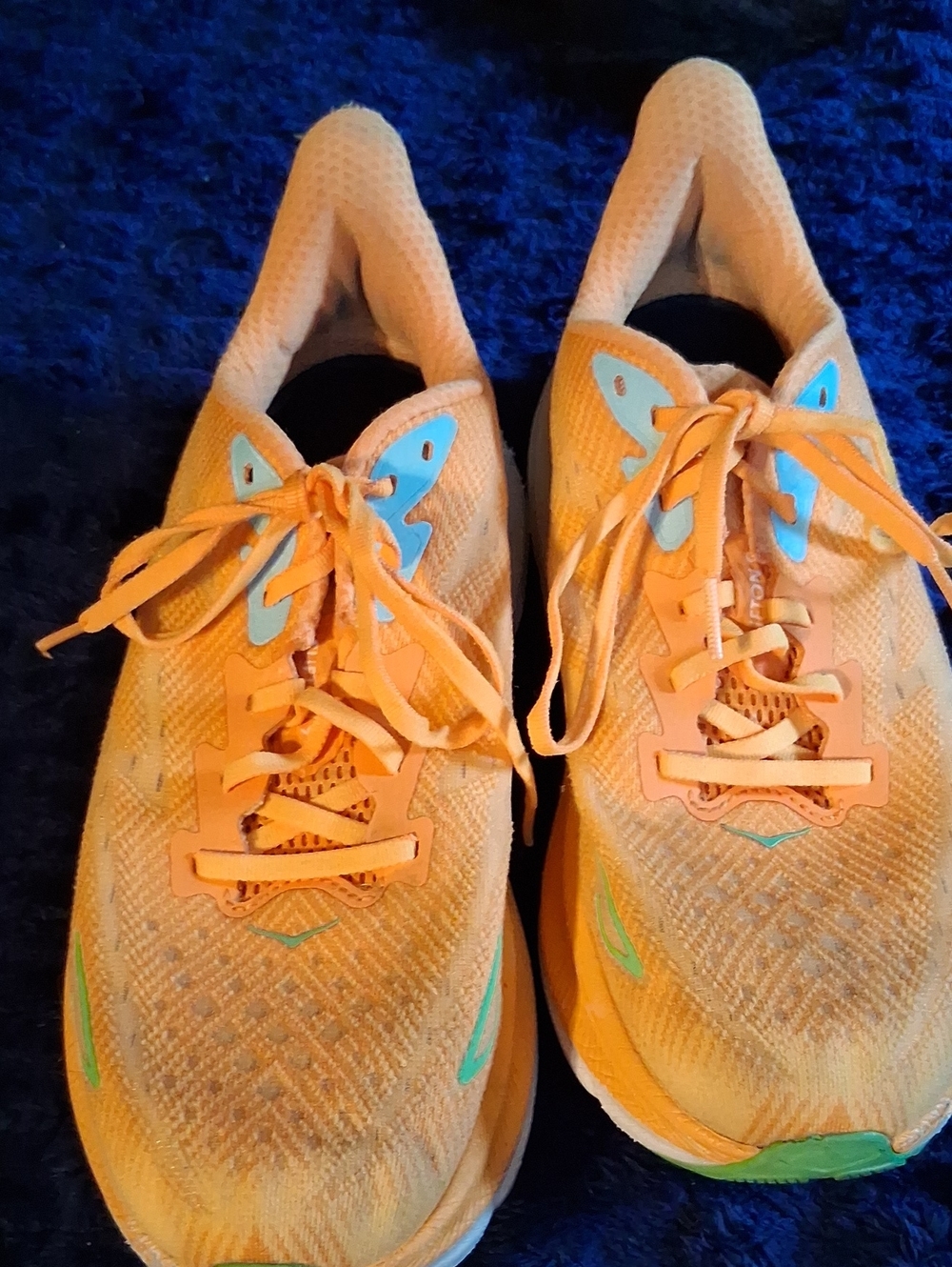 Hoka Women's Orange Mesh Lace-Up Sneakers with Blue Accents
